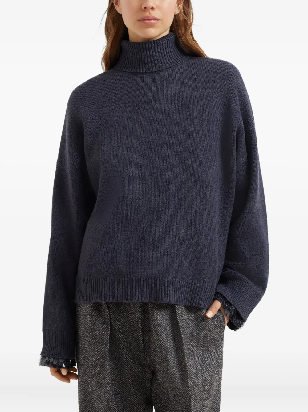 Brunello Cucinelli sequin-embellished turtleneck sweater Blauw