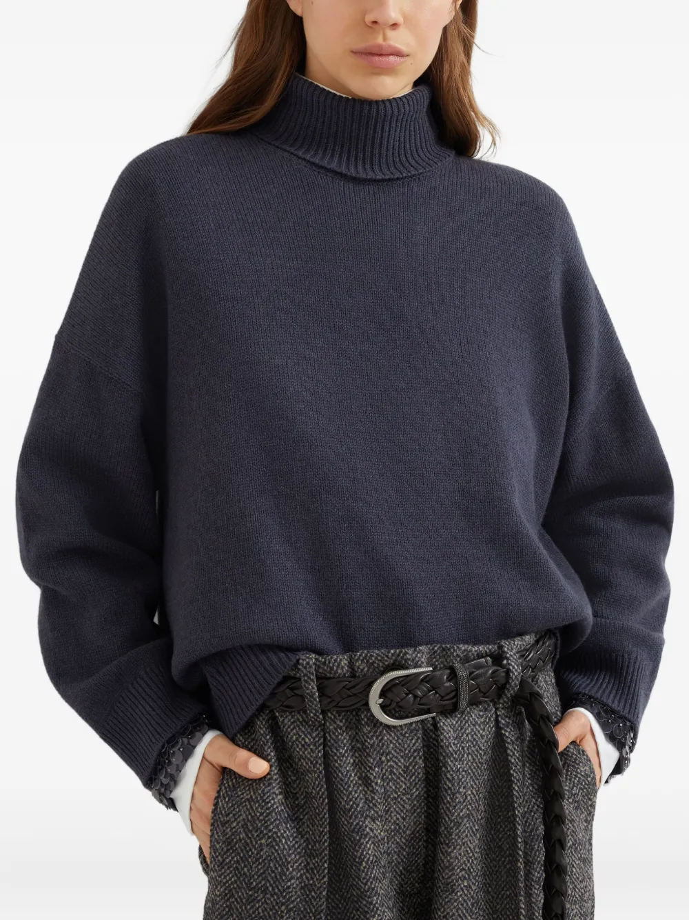 Brunello Cucinelli sequin-embellished turtleneck sweater Blauw
