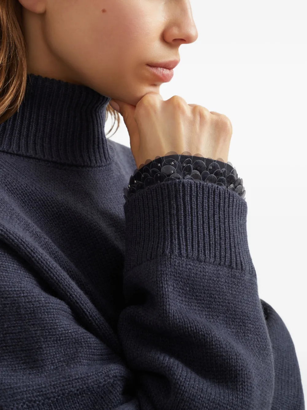 Brunello Cucinelli sequin-embellished turtleneck sweater Blauw