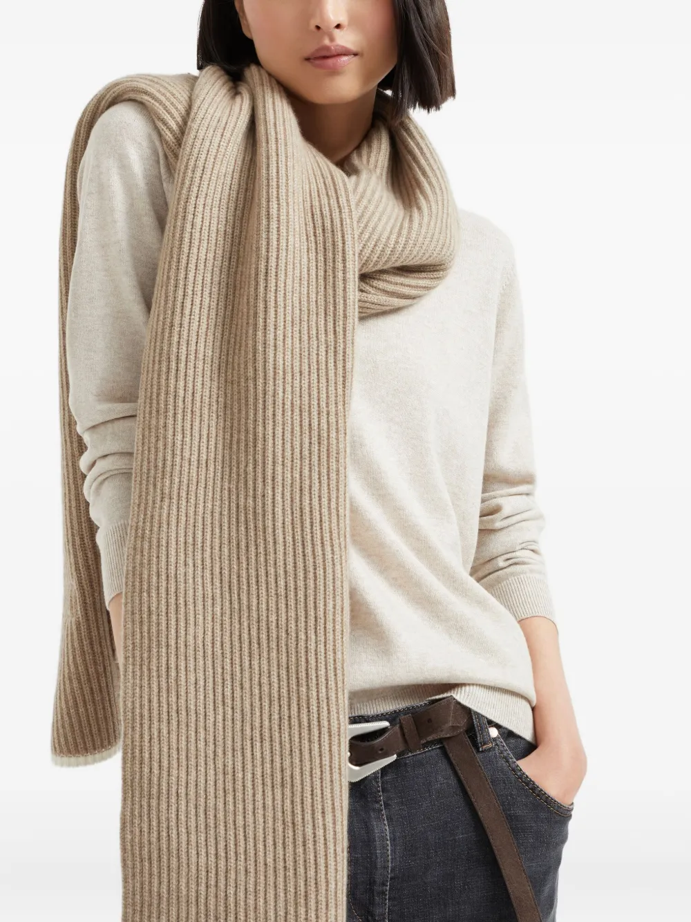 Brunello Cucinelli ribbed scarf Beige