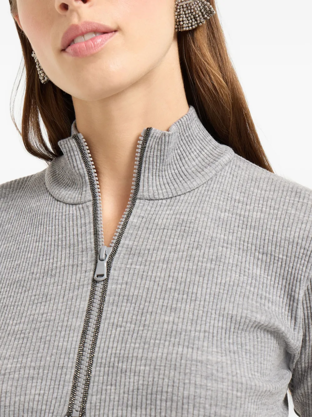 Brunello Cucinelli ribbed zip-neck top Grijs