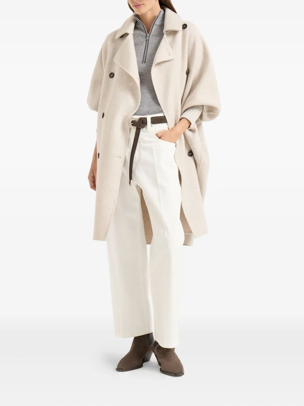 Brunello Cucinelli ribbed zip-neck top Grijs