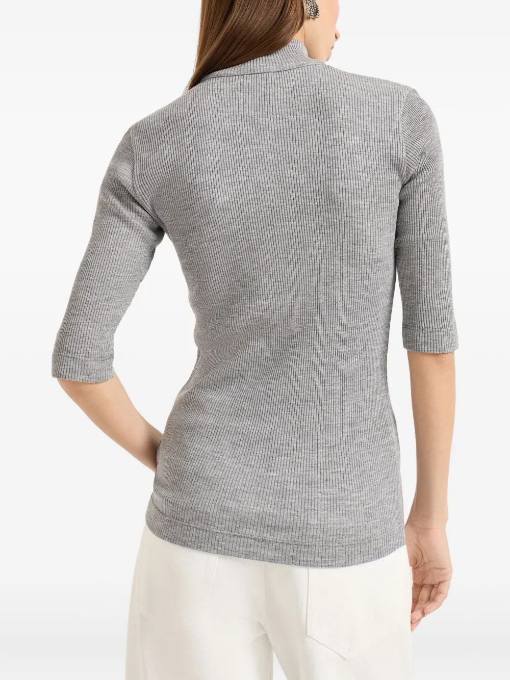 Brunello Cucinelli ribbed zip-neck top Grijs