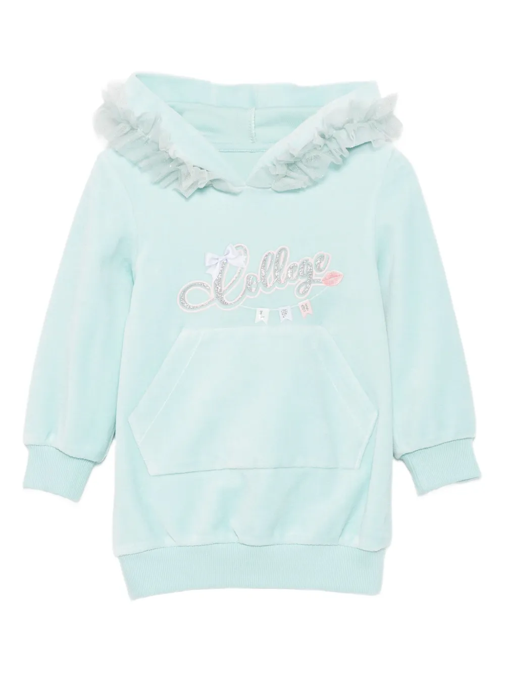 Lapin House ラッフルフード ベロアワンピース - ブルー Lapin House ラッフルフード ベロアワンピース - ブルー