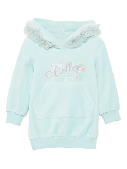 Lapin House ruffled-hood velour dress