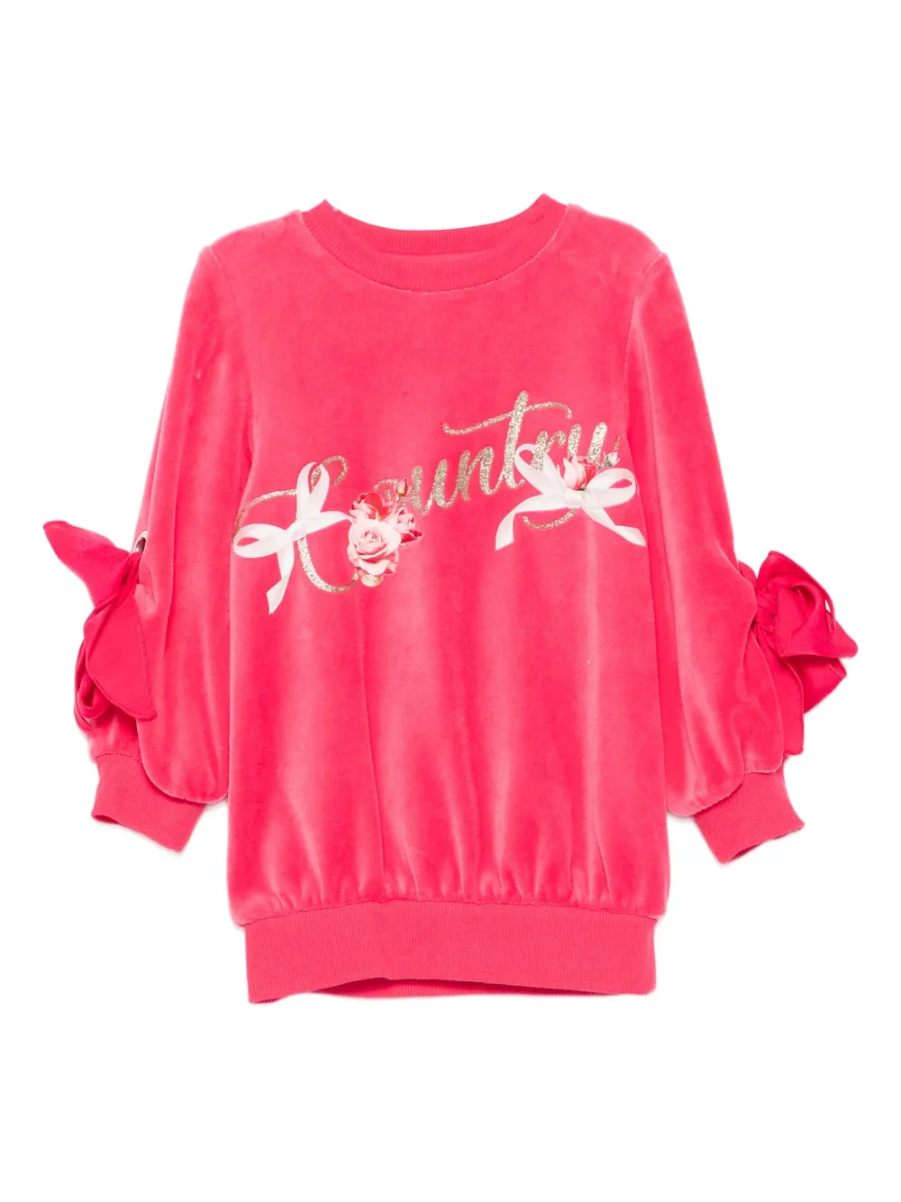 Lapin House bow-detailed velour dress - Pink