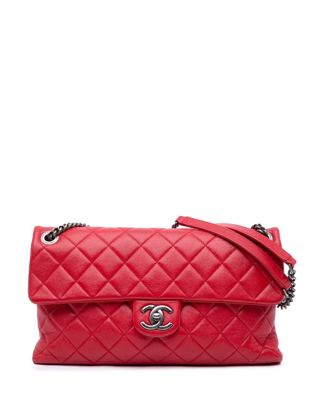 CHANEL Pre-Owned 2014-2015 ラージ マトラッセ シャイニーラムスキン バーガンディ ロックス フラップ CHANEL Pre-Owned 2014-2015 ラージ マトラッセ シャイニーラムスキン バーガンディ ロックス フラップ
