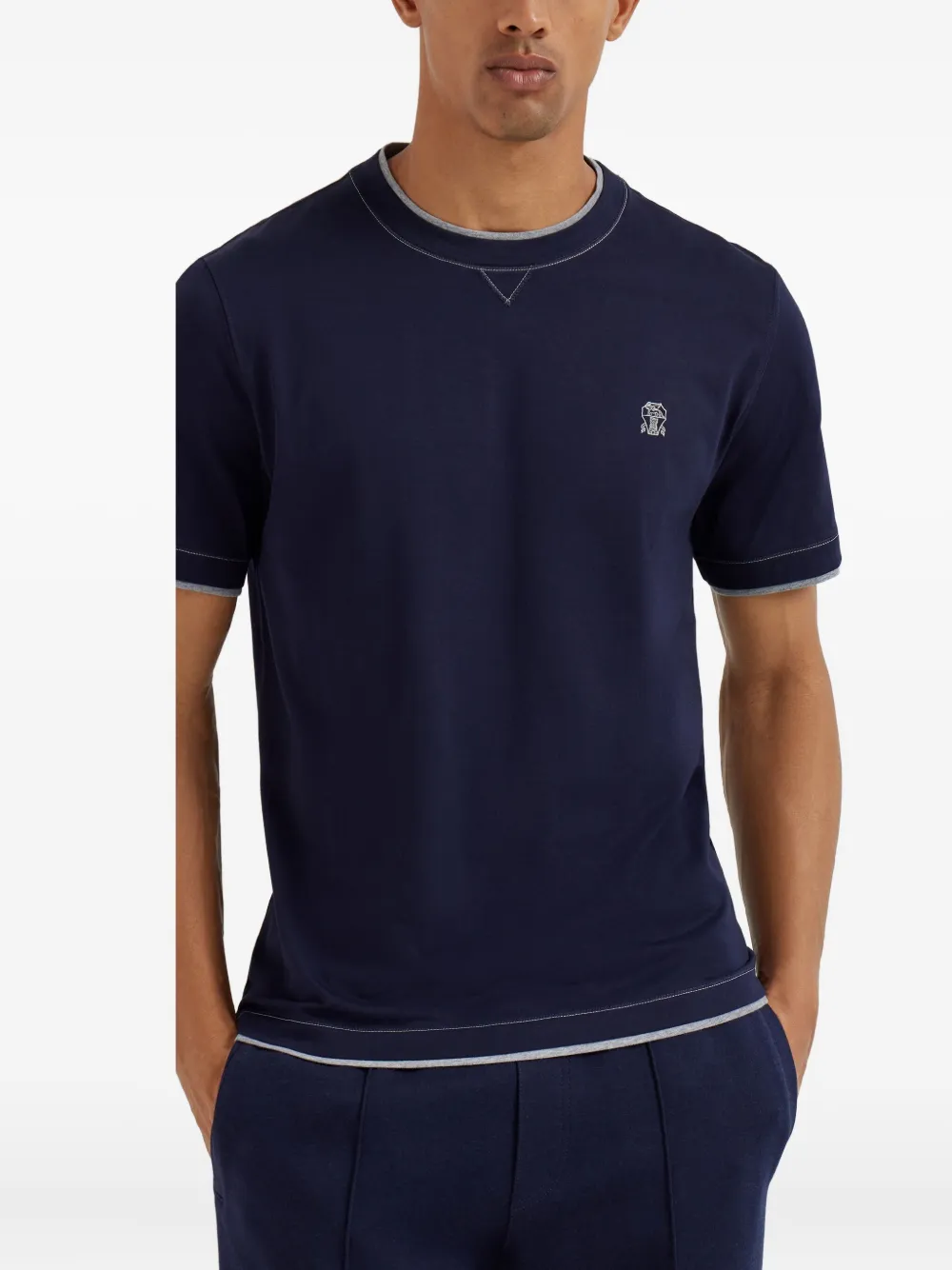Brunello Cucinelli T-shirt met geborduurd logo Blauw