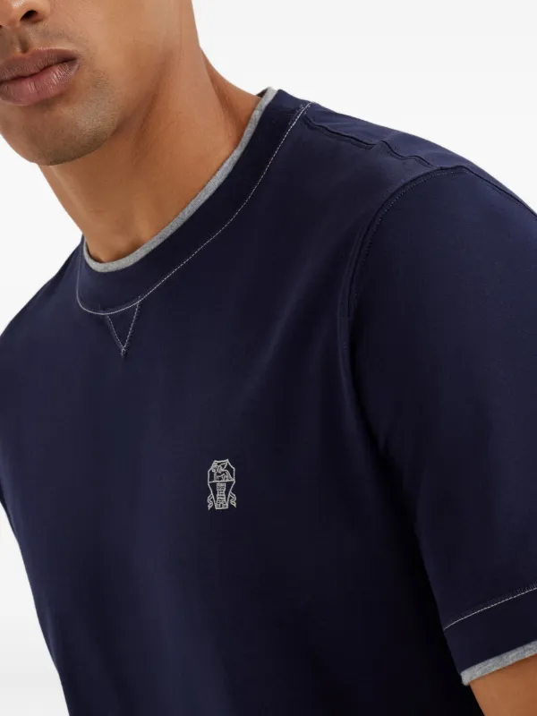 【送料&関税込】Brunello Cucinelli Logo Embroidery T-shirt Brunello Cucinelli logo-embroidered T-shirt | Blue | FARFETCH