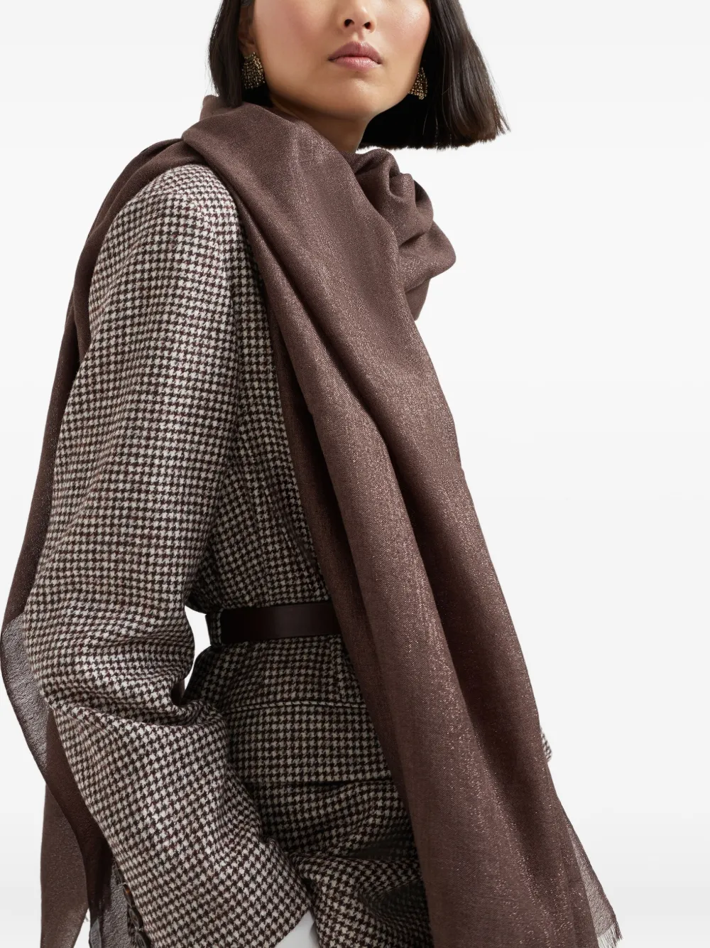 Brunello Cucinelli frayed-edge scarf Bruin