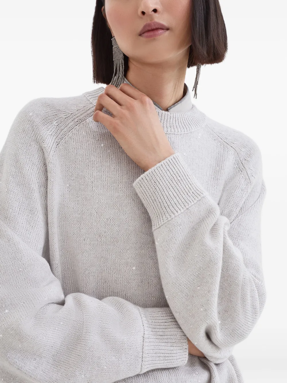 Brunello Cucinelli sequin-embellished crew-neck sweater Beige