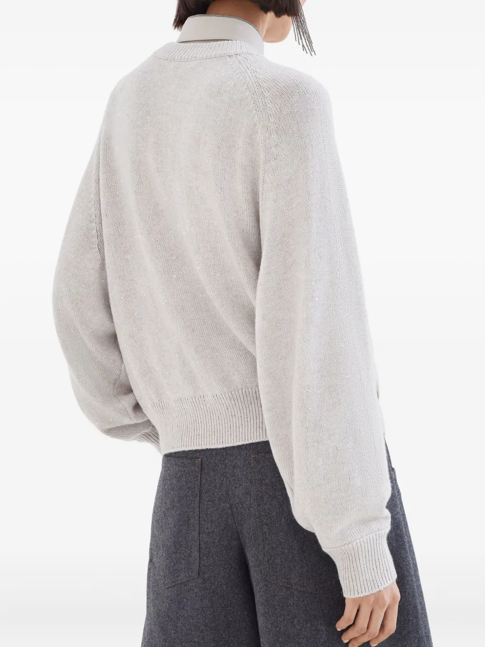 Brunello Cucinelli sequin-embellished crew-neck sweater Beige