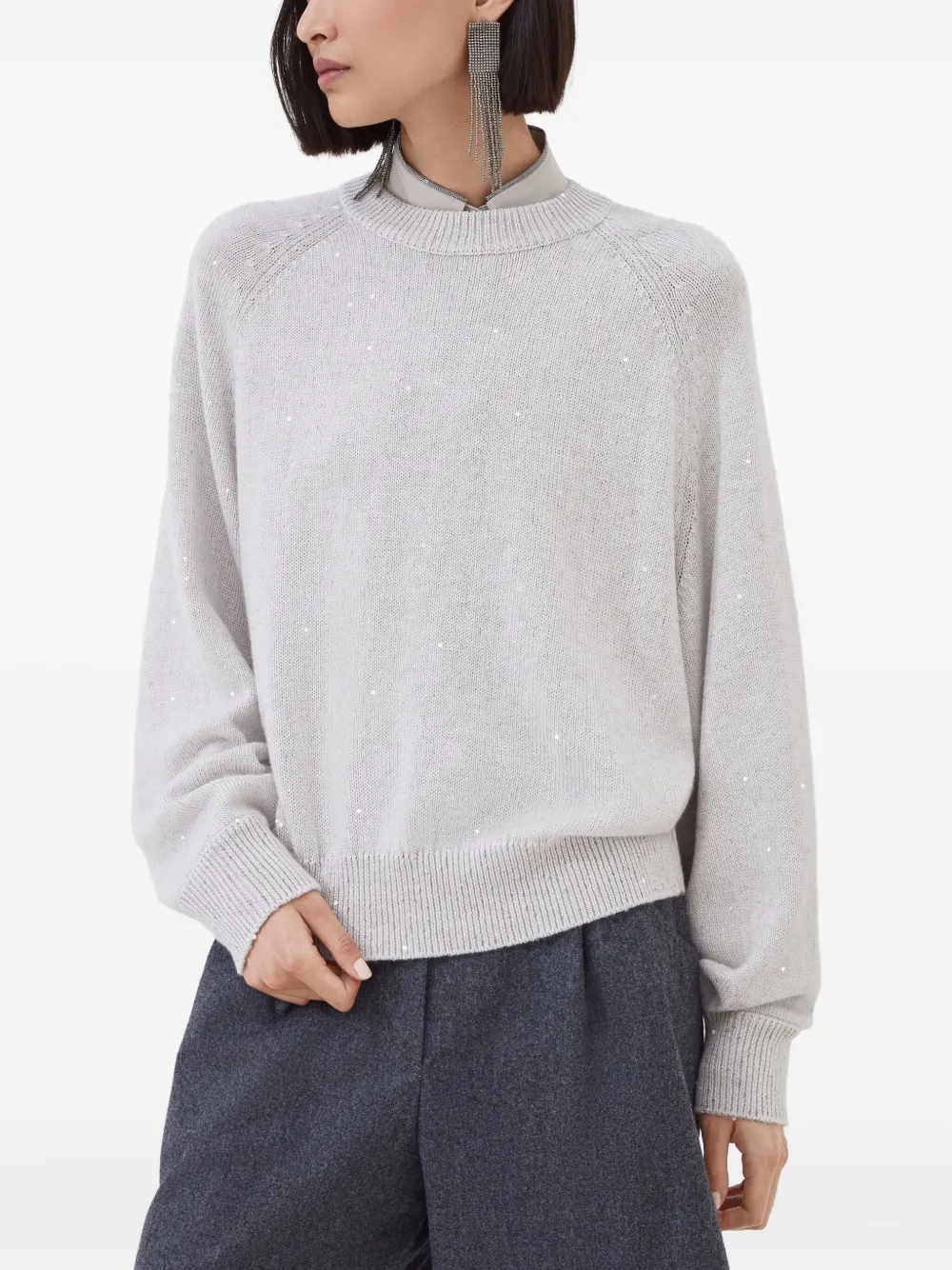 Brunello Cucinelli sequin-embellished crew-neck sweater Beige