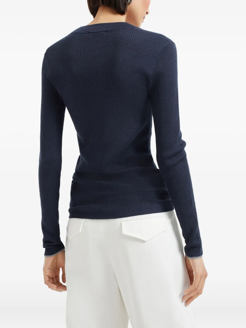 Brunello Cucinelli Geribbelde sweater met V-hals Blauw