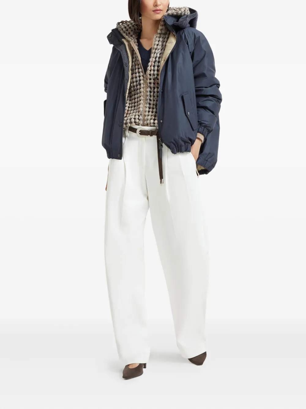 Brunello Cucinelli Geribbelde sweater met V-hals Blauw