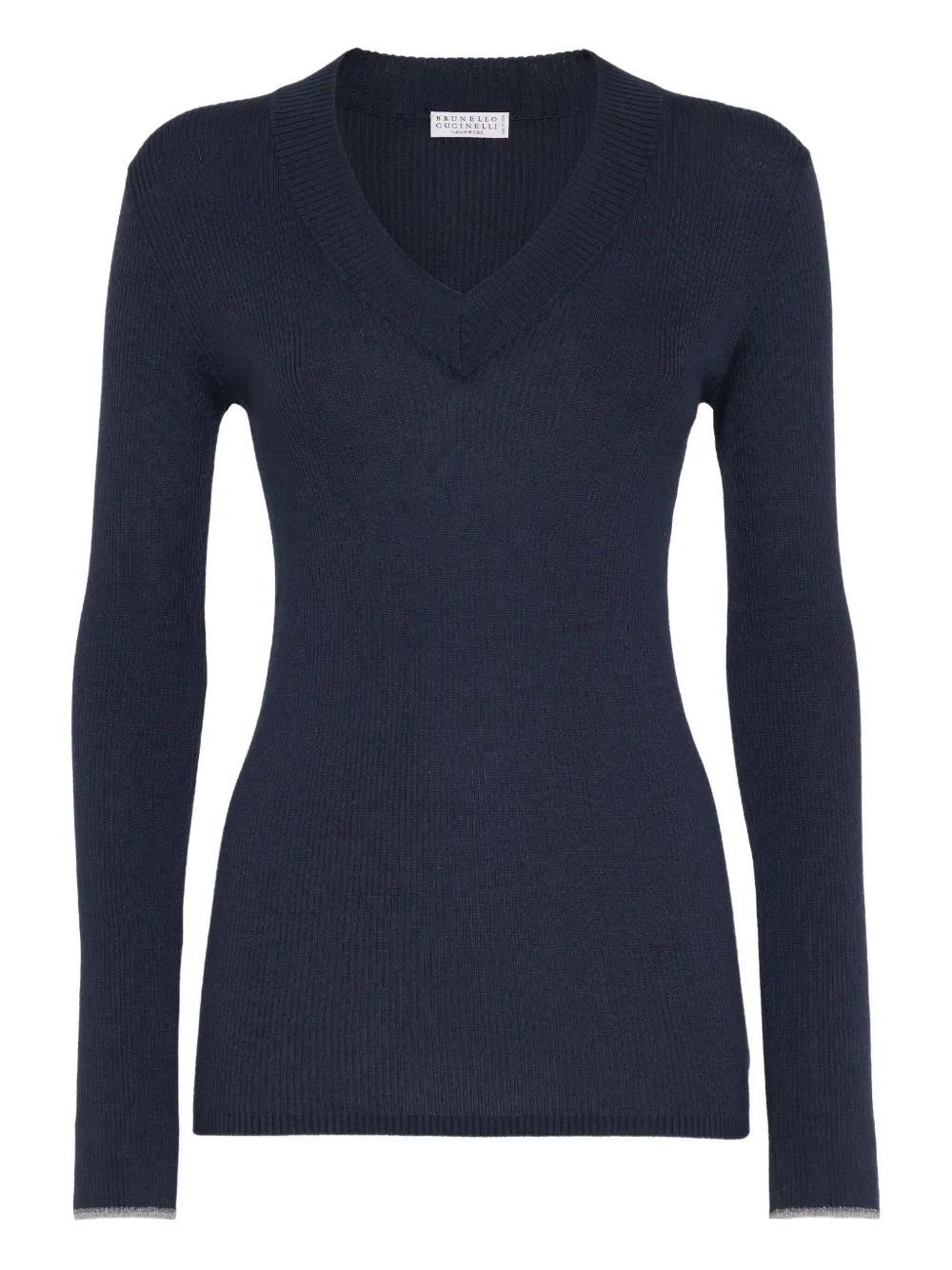 Brunello Cucinelli Geribbelde sweater met V-hals Blauw