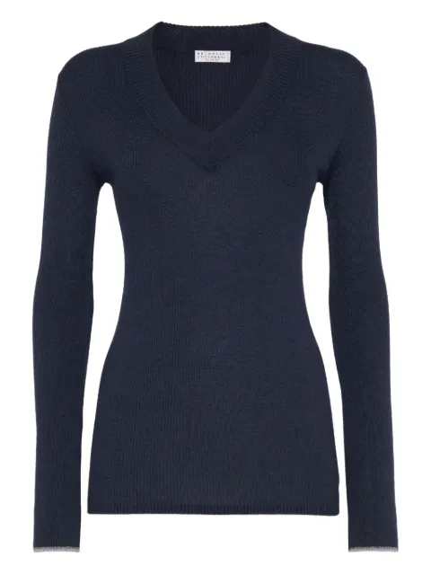 Brunello Cucinelli v-neck ribbed sweatshirt 