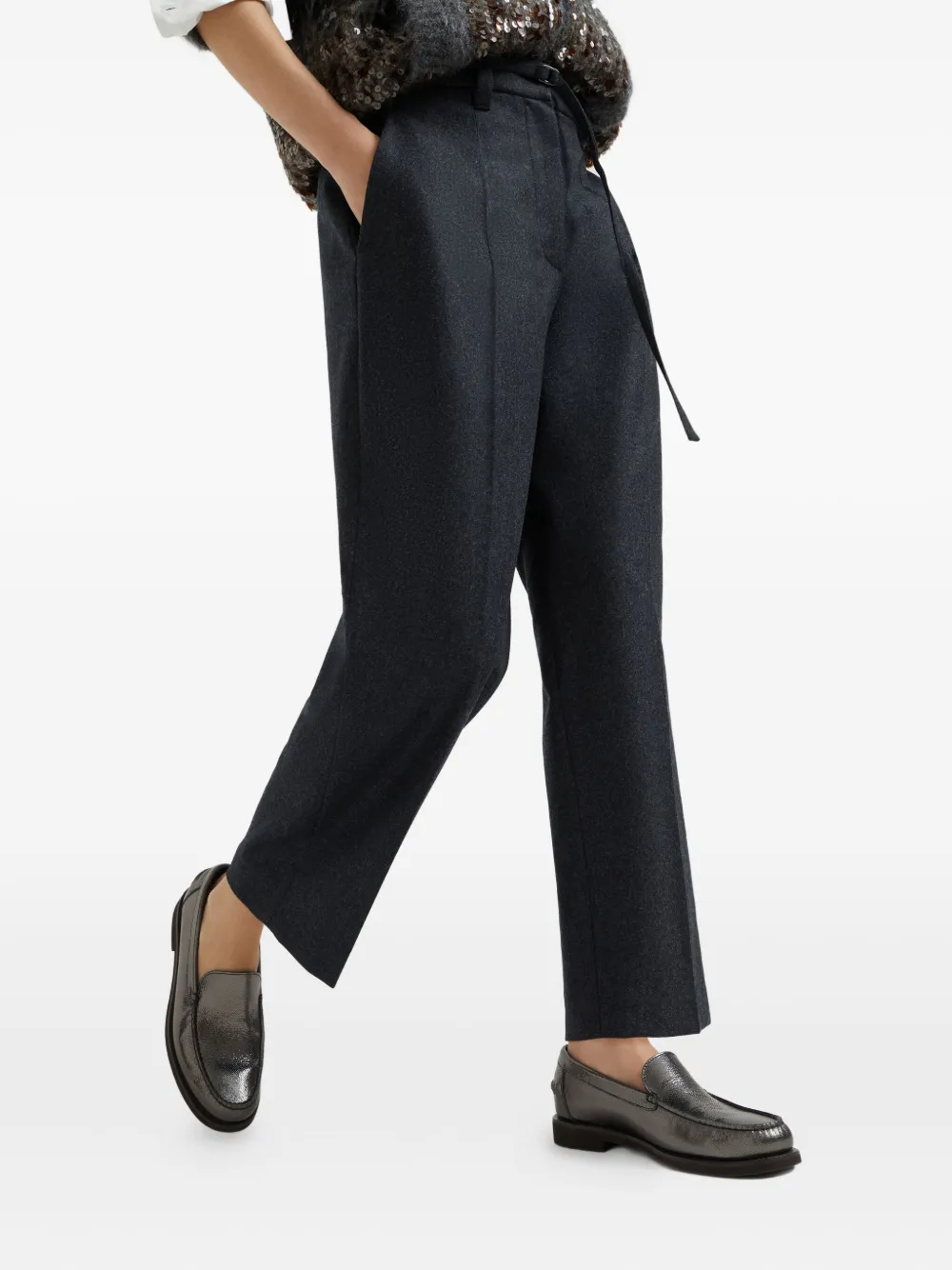 Brunello Cucinelli wool belted-trousers Grijs