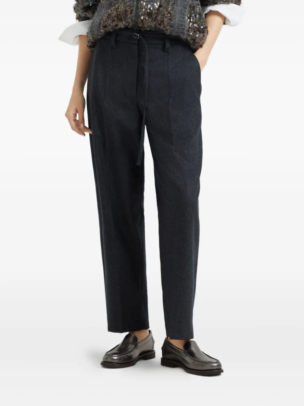 Brunello Cucinelli wool belted-trousers Grijs