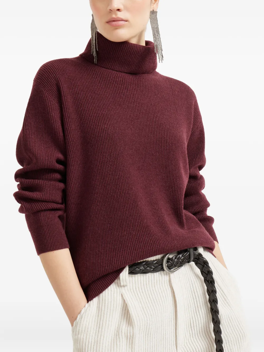 Brunello Cucinelli ribbed turtleneck sweater Rood