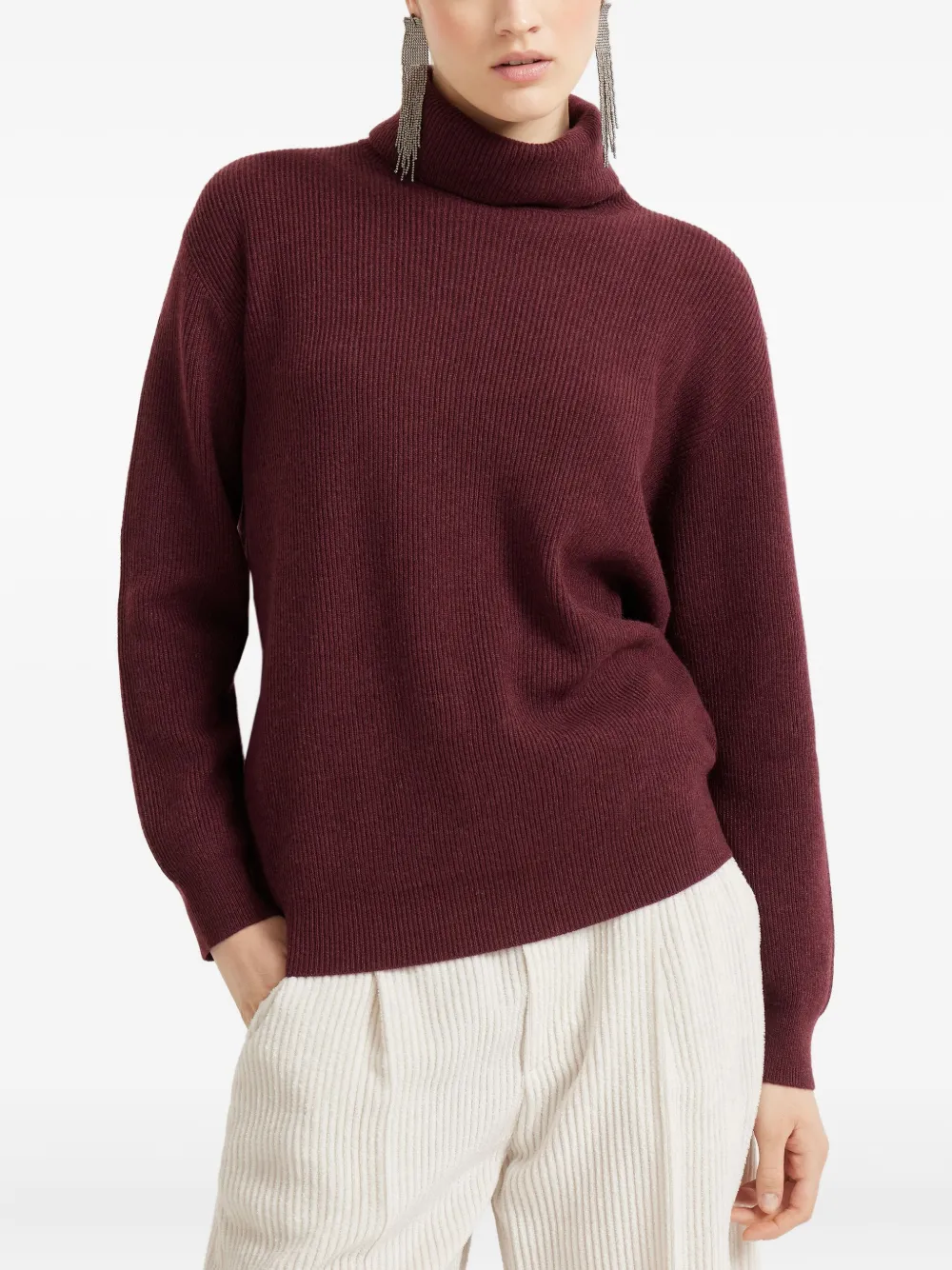 Brunello Cucinelli ribbed turtleneck sweater Rood