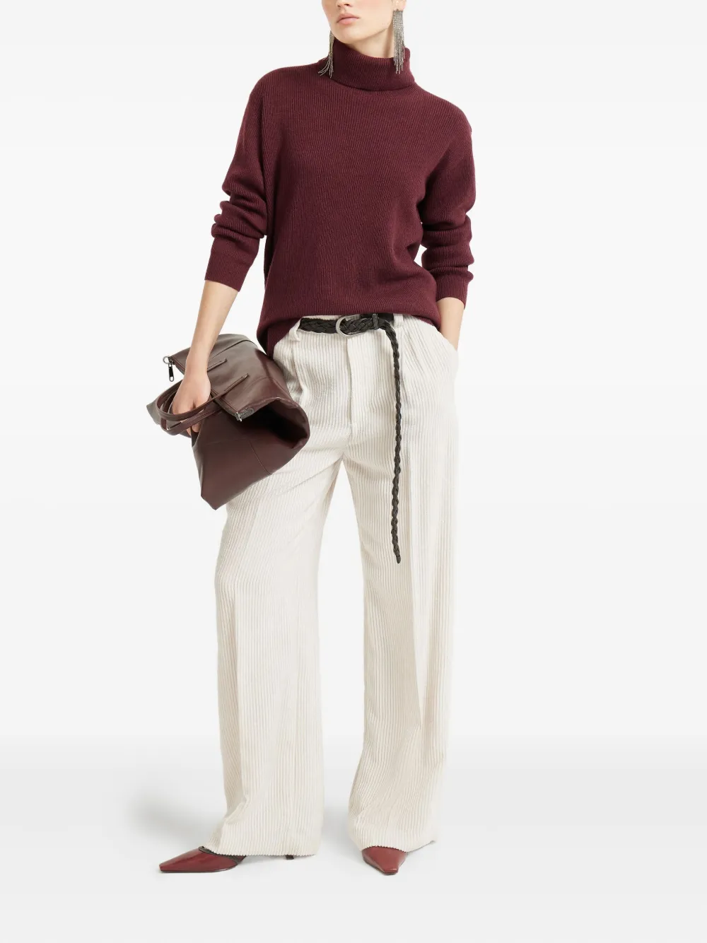 Brunello Cucinelli ribbed turtleneck sweater Rood