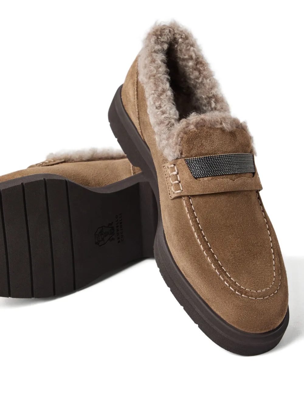 Brunello Cucinelli shearling-trimmed penny loafers Brown