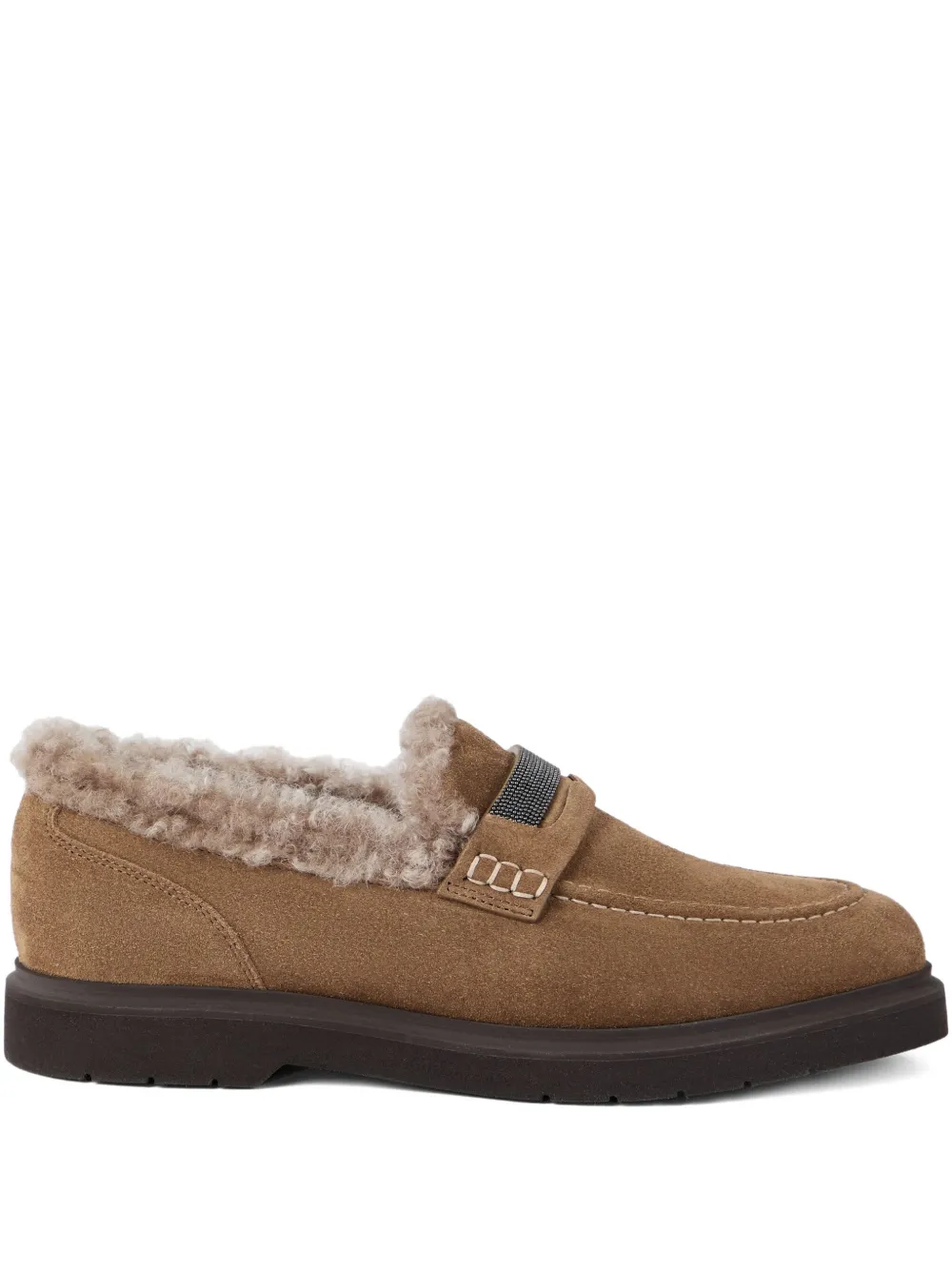 Brunello Cucinelli shearling-trimmed penny loafers Brown