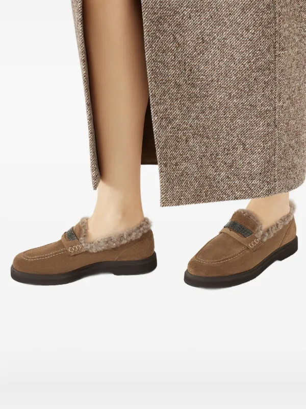 Brunello Cucinelli shearling-trimmed Penny Loafers | Brown Brunello Cucinelli shearling-trimmed Penny Loafers | Brown