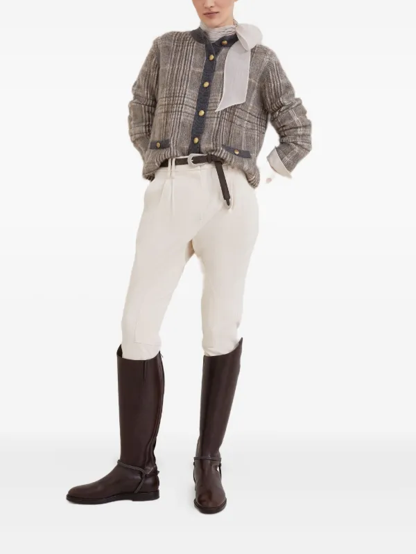 BRUNELLO CUCINELLI ブラウンロングブーツ Brunello Cucinelli バックルストラップ レザーブーツ