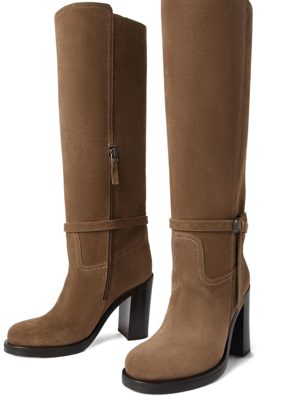 Brunello Cucinelli 100mm Buckle-strap Suede Boots In Brown
