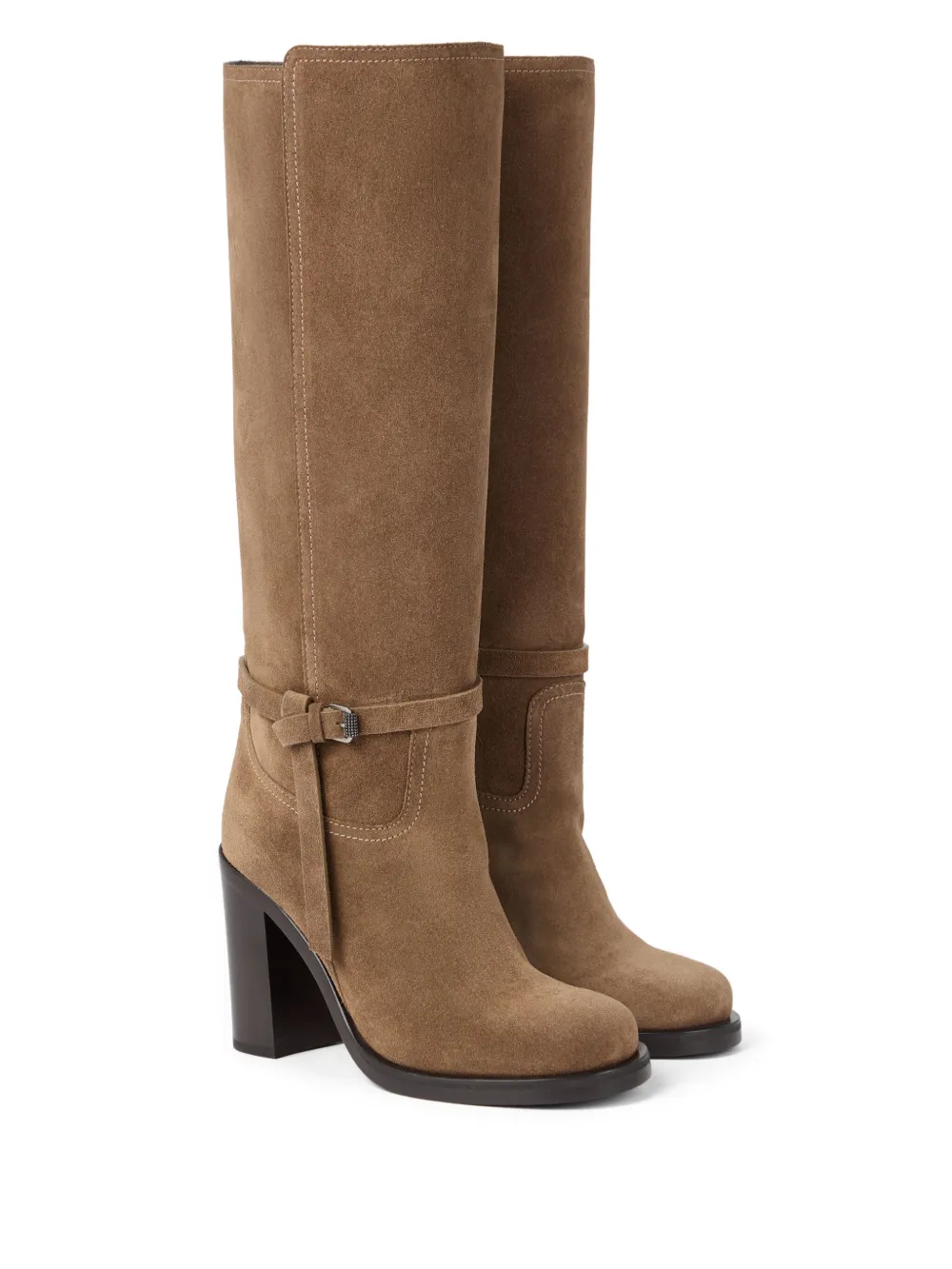 Brunello Cucinelli 100mm Buckle-strap Suede Boots In Brown