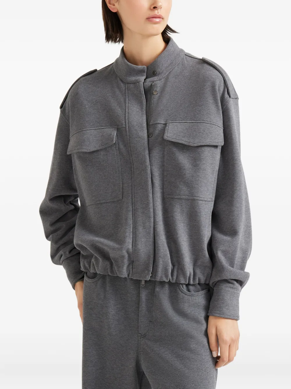 Brunello Cucinelli Bomberjack met klepzak en trekkoord Grijs