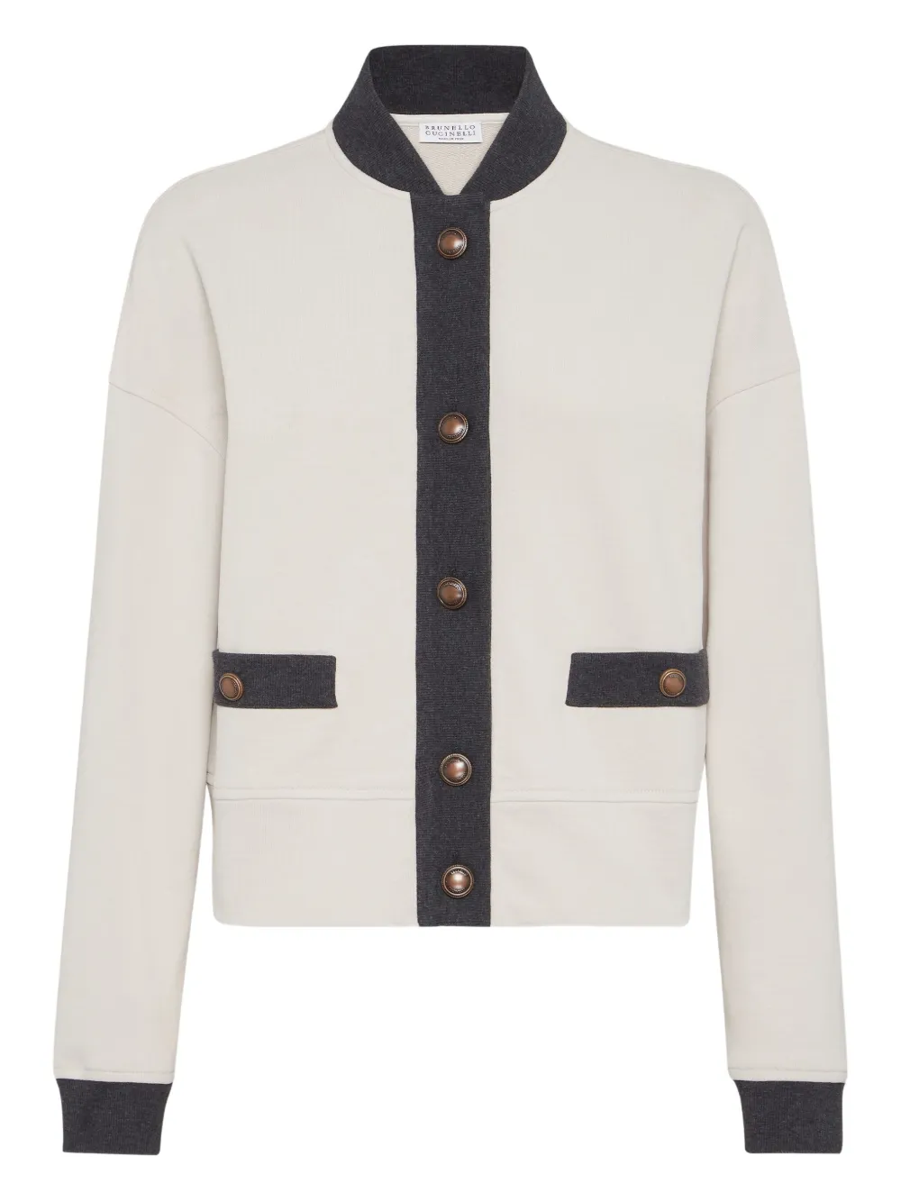 Brunello Cucinelli Sweater met vlakken en knoopsluiting Beige