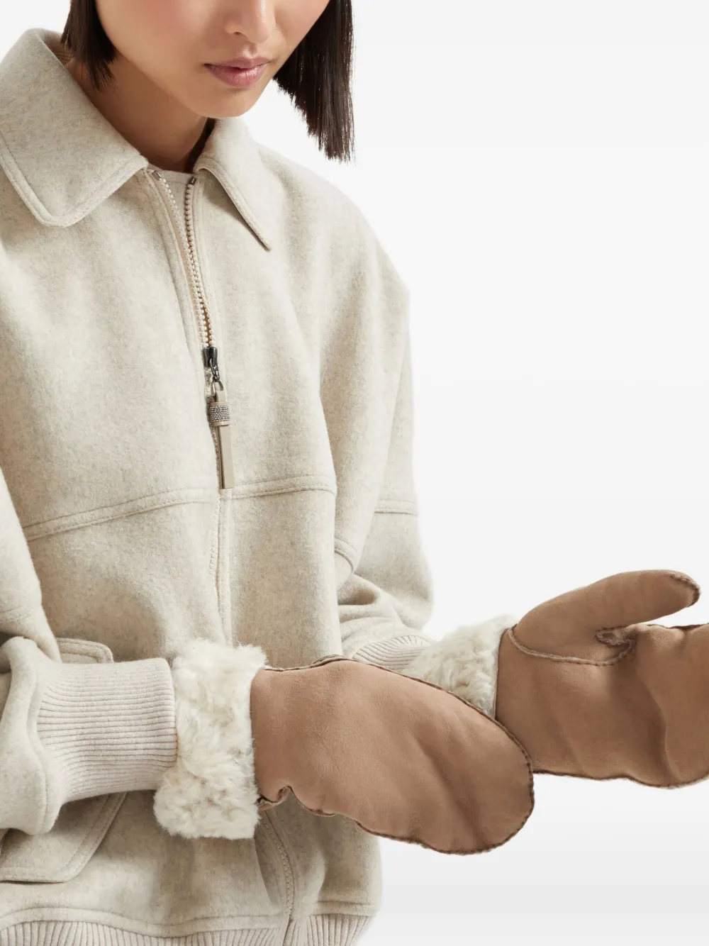 Brunello Cucinelli shearling gloves Beige