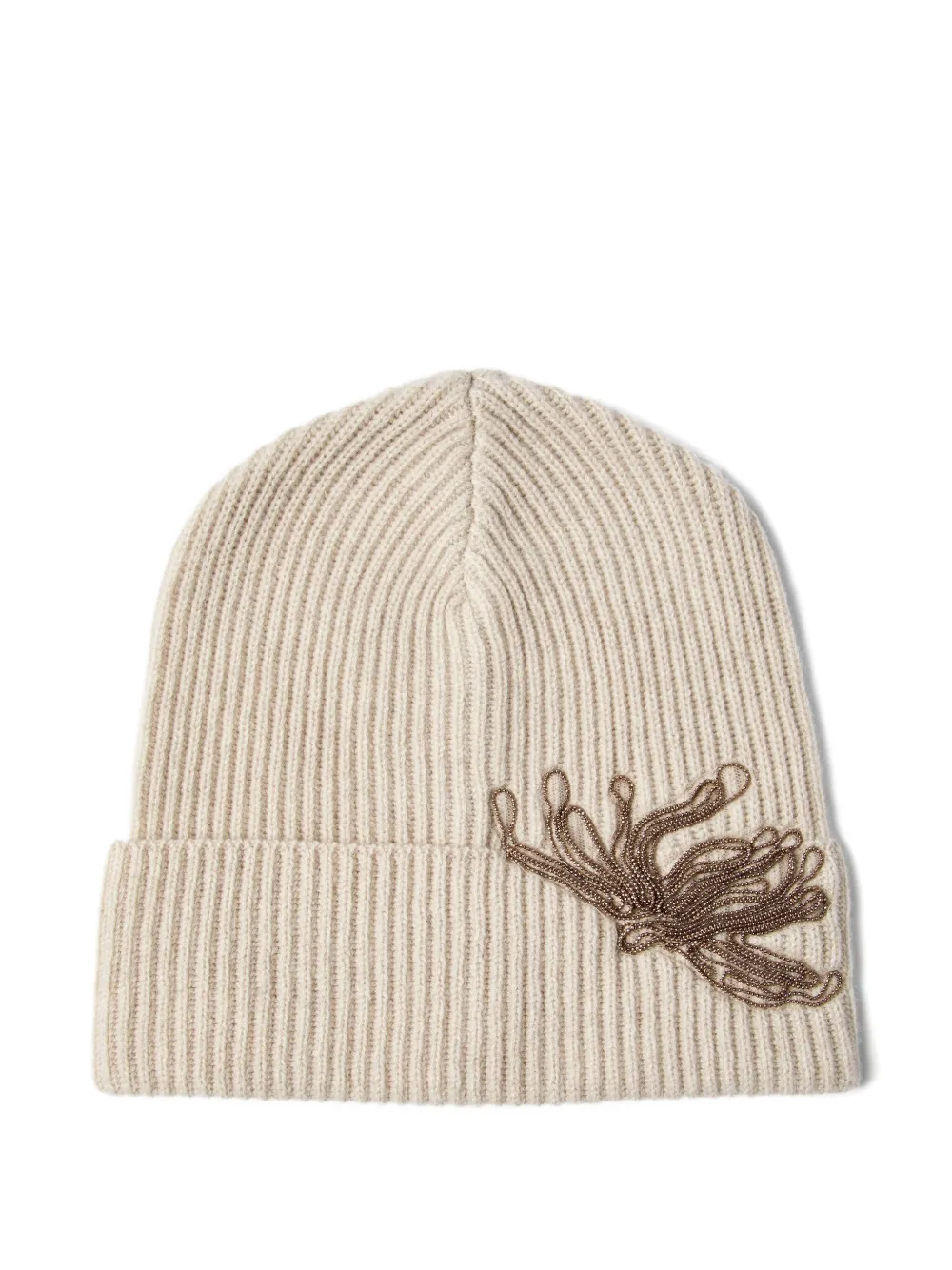 Brunello Cucinelli ribbed chain-embellished beanie Beige