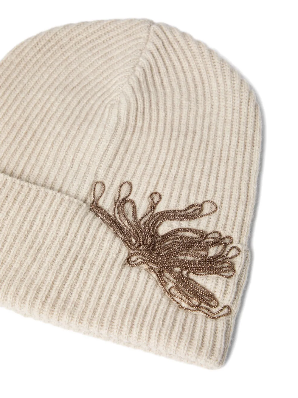 Brunello Cucinelli ribbed chain-embellished beanie Beige