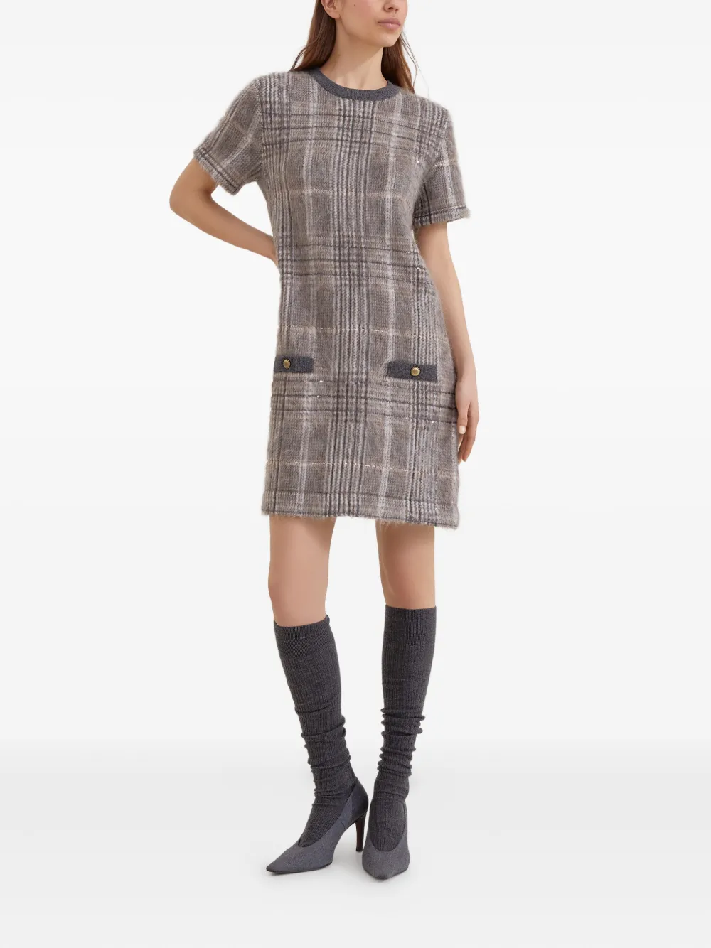 Brunello Cucinelli Geruite jurk Bruin
