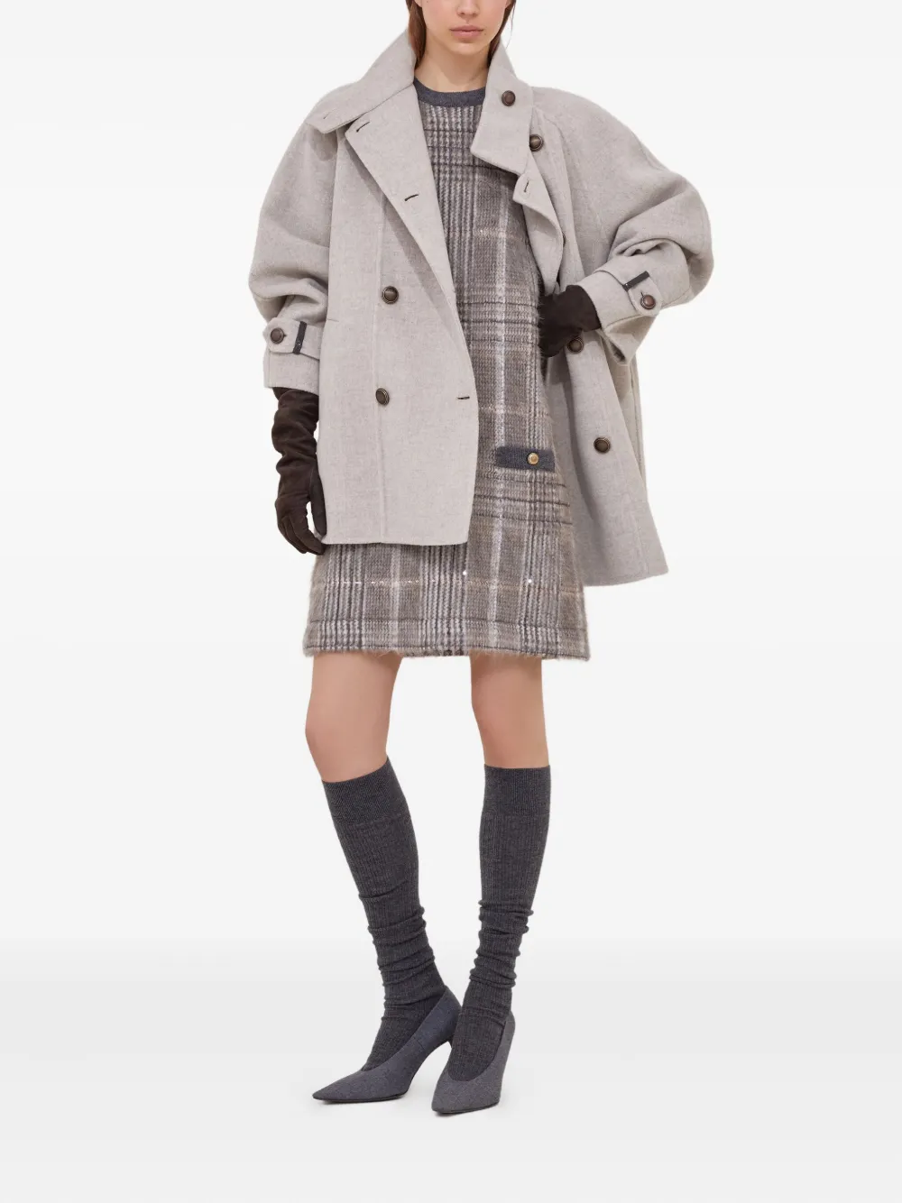 Brunello Cucinelli Geruite jurk Bruin