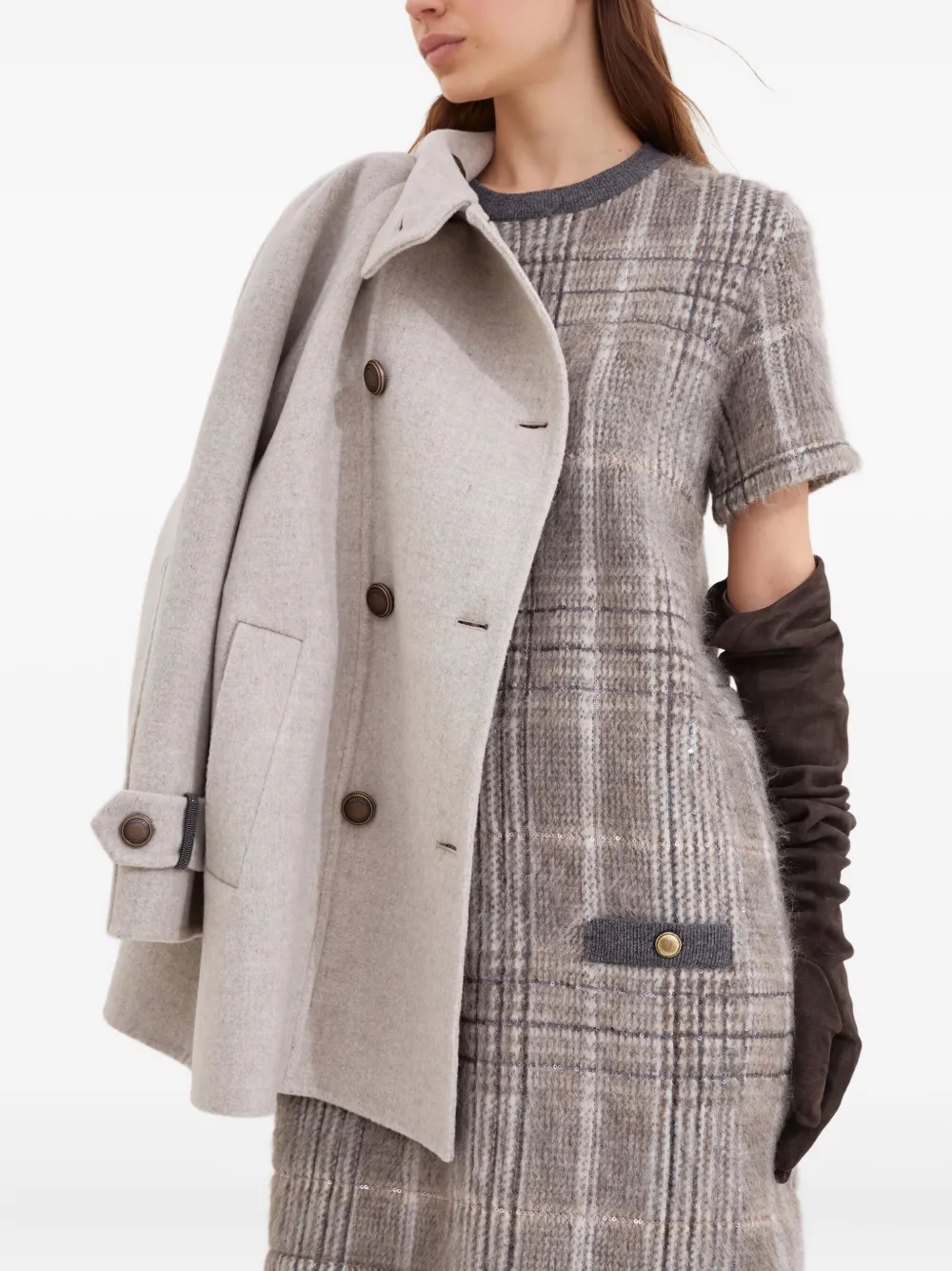 Brunello Cucinelli Geruite jurk Bruin