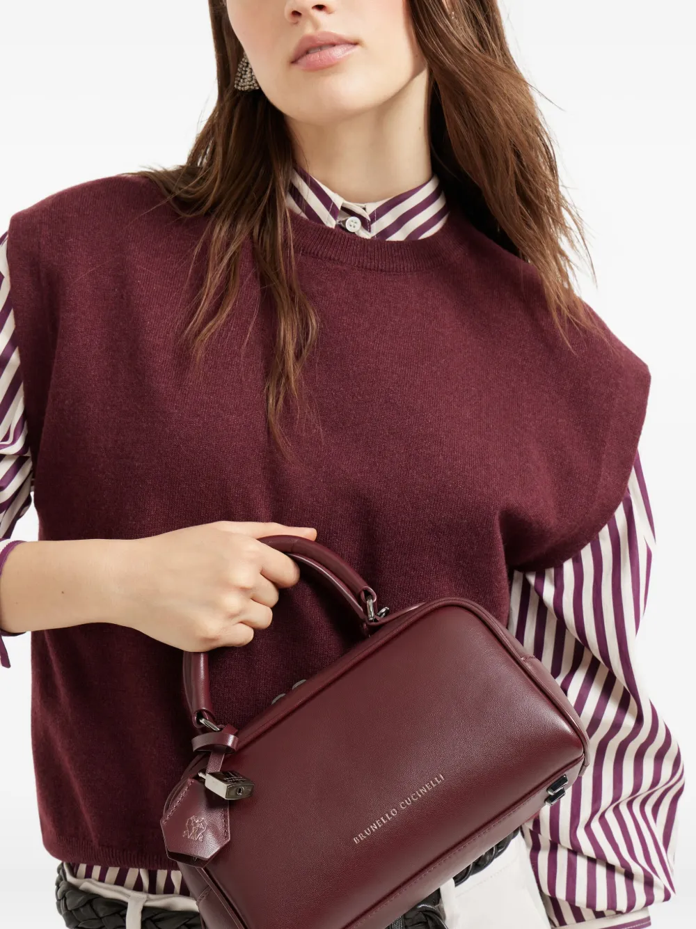 Brunello Cucinelli Explorer small Boston leather shoulder bag Rood
