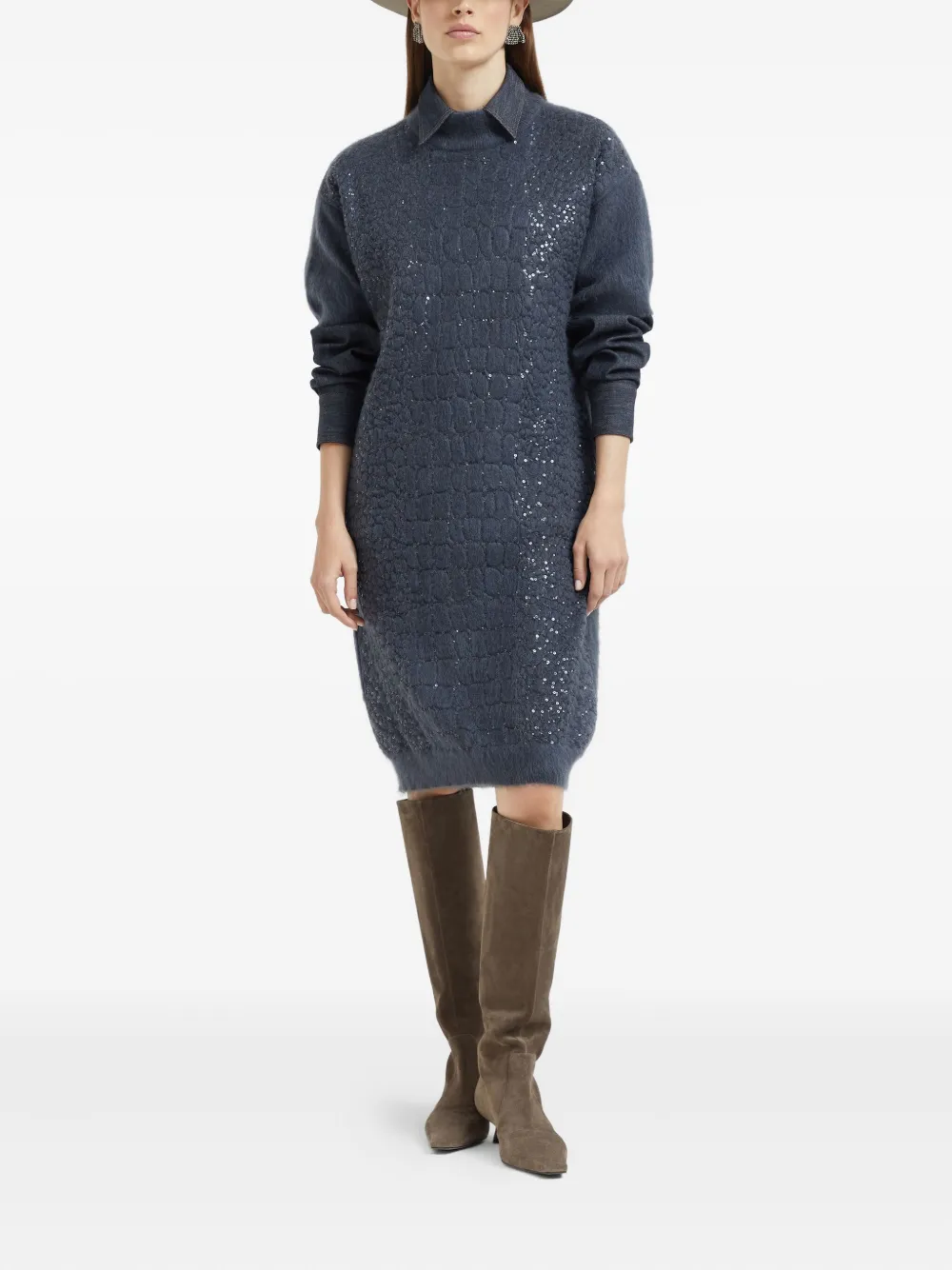 Brunello Cucinelli croc-motif sequin dress Blauw