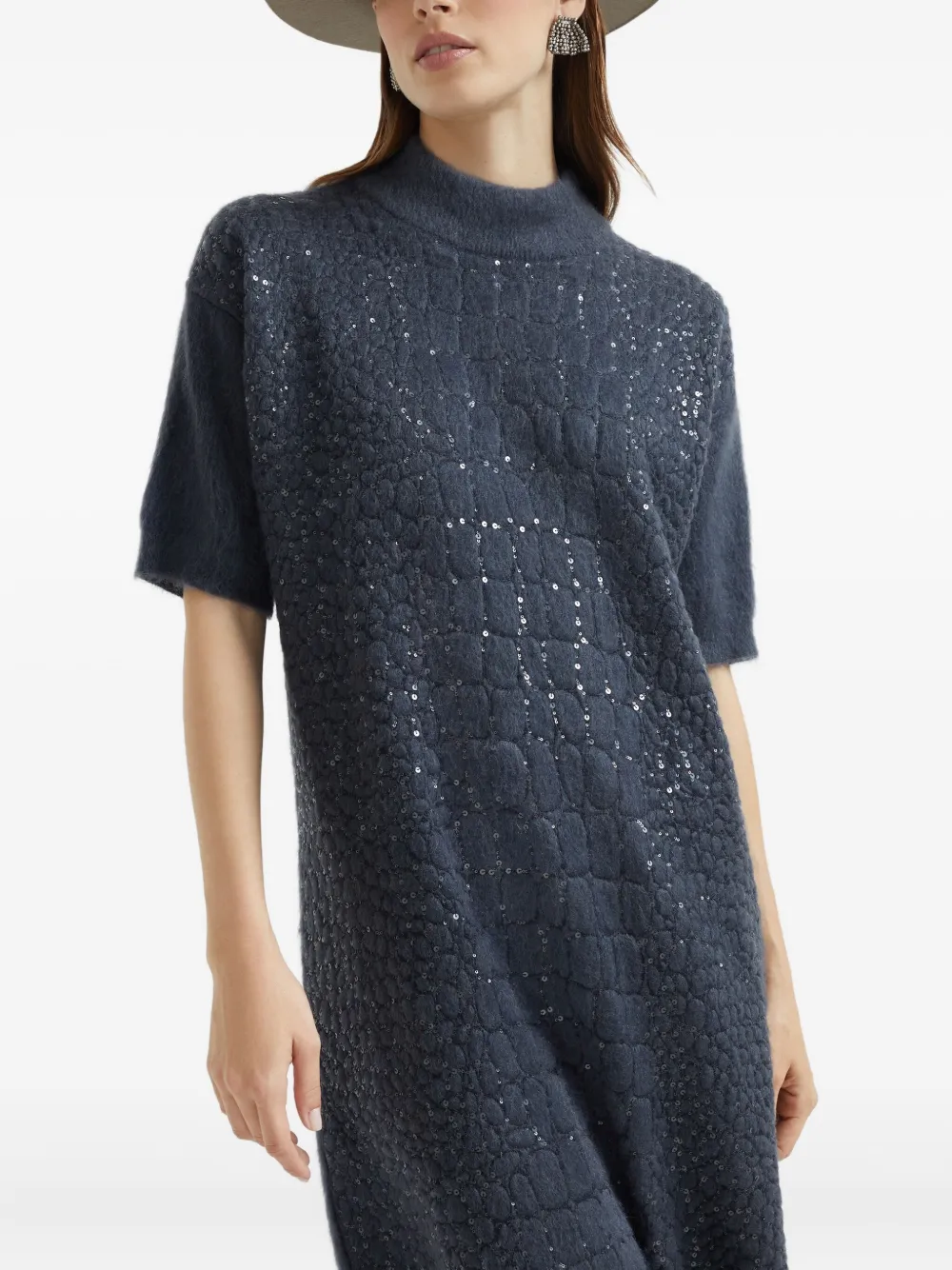 Brunello Cucinelli croc-motif sequin dress Blauw