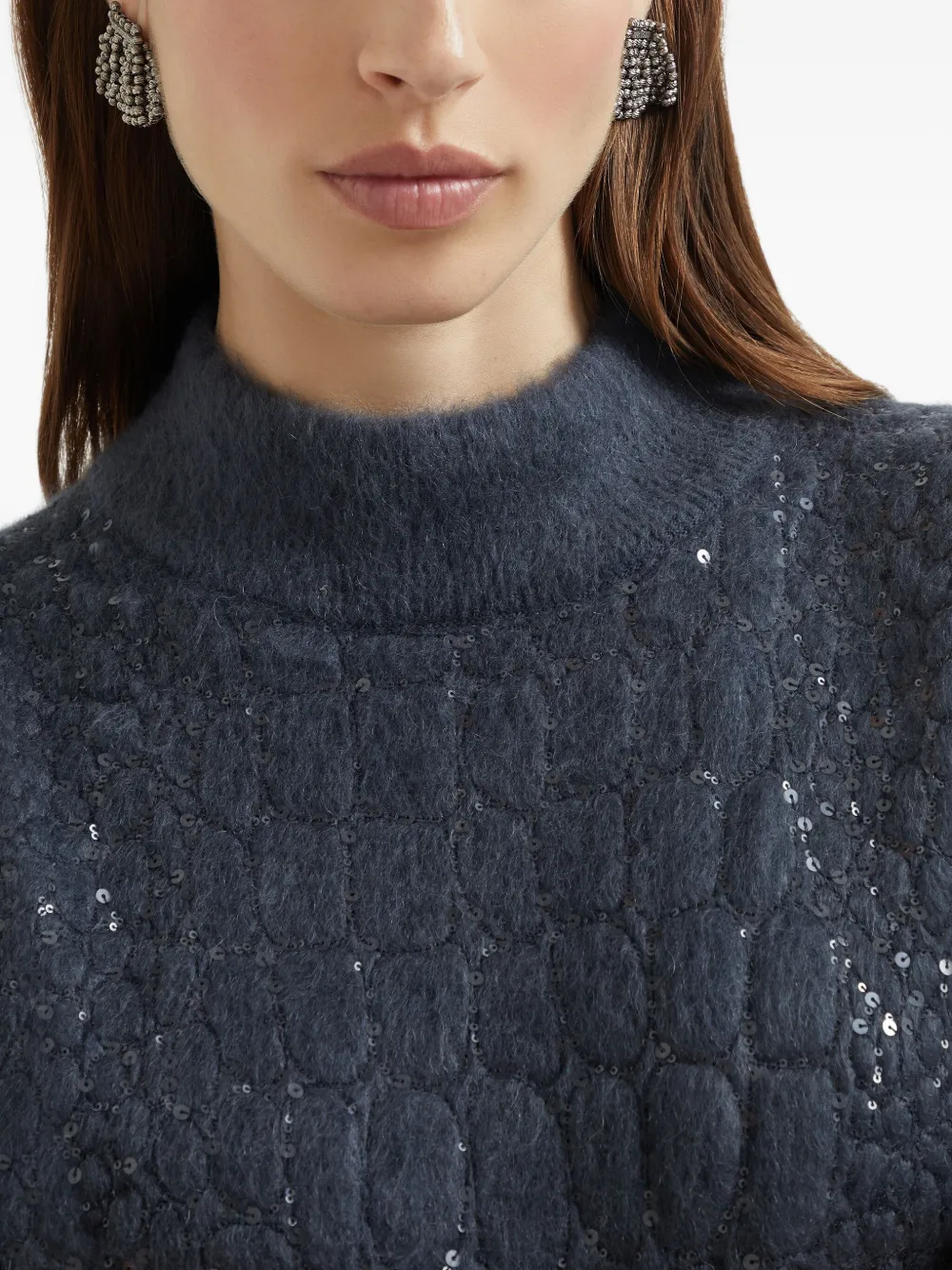 Brunello Cucinelli croc-motif sequin dress Blauw