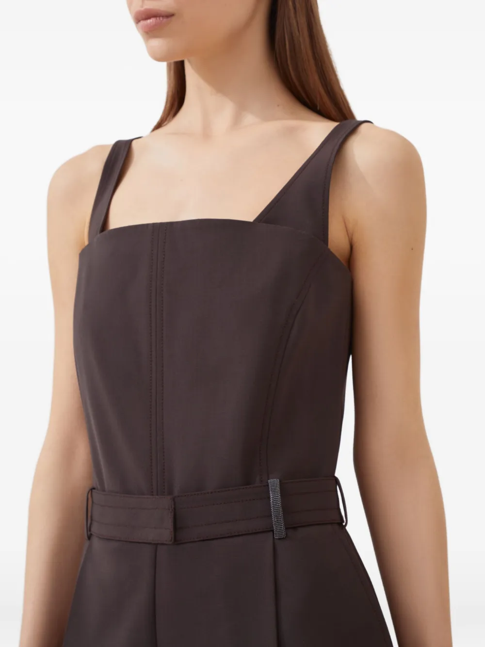 Brunello Cucinelli Tropical cargo jumpsuit met ceintuur Bruin