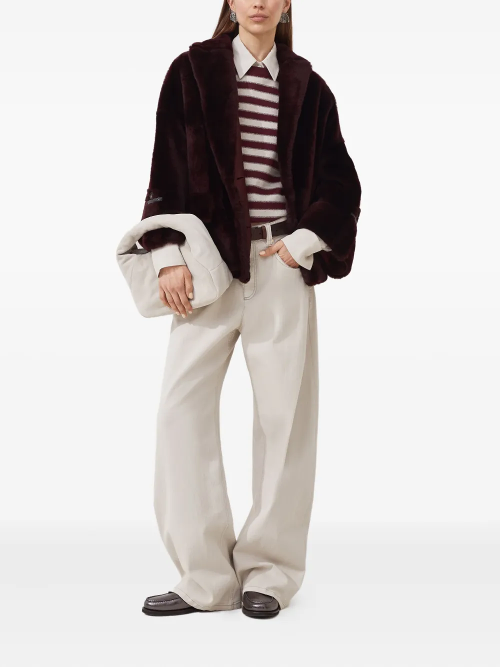 Brunello Cucinelli Jack met dubbele rij knopen en lamswol Rood