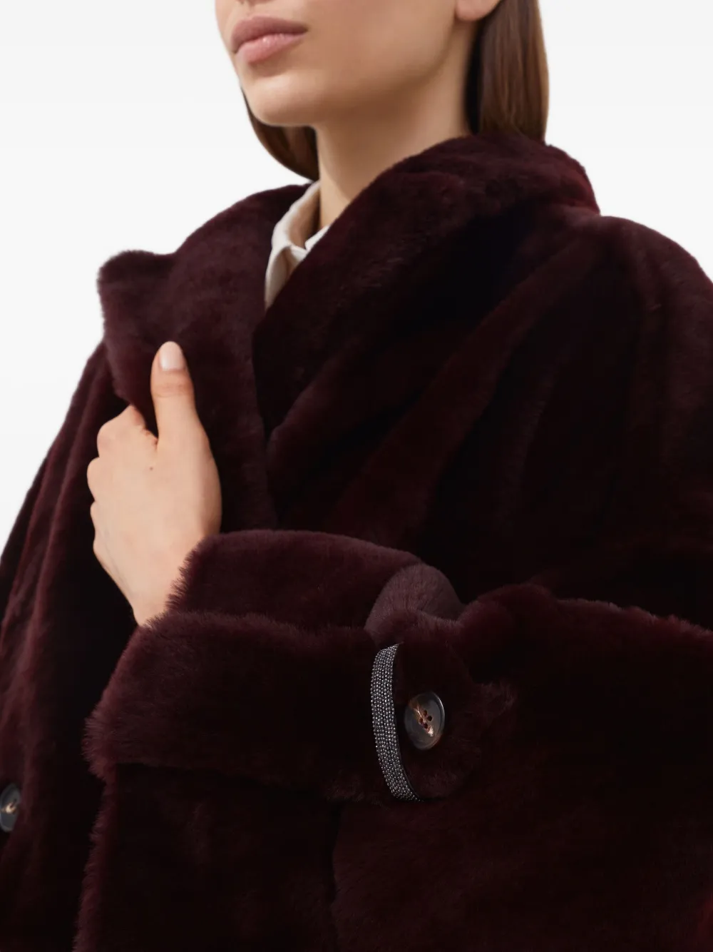 Brunello Cucinelli Jack met dubbele rij knopen en lamswol Rood