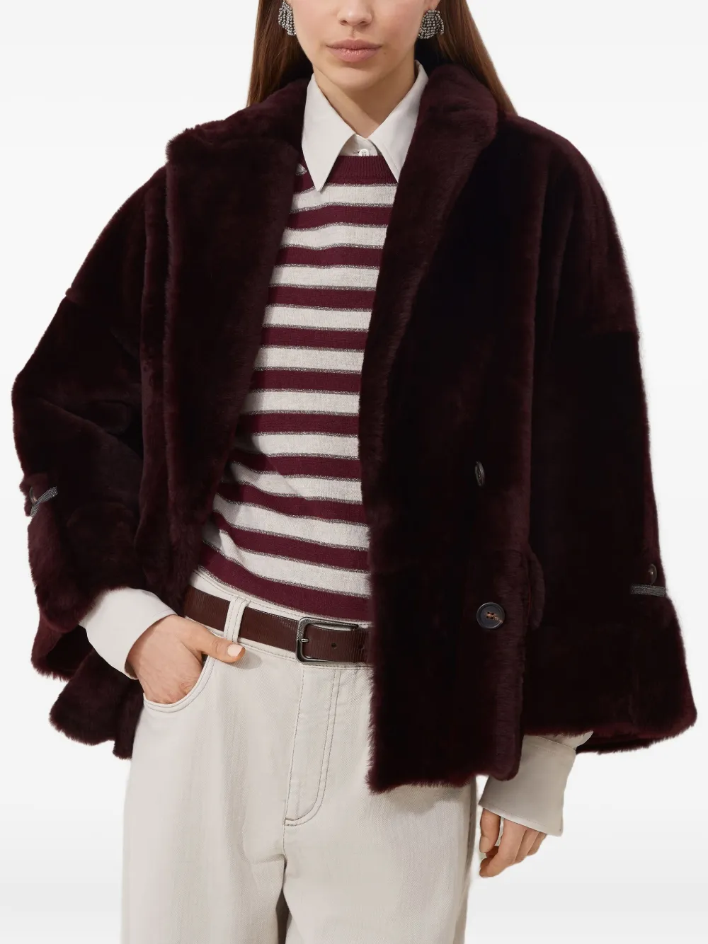 Brunello Cucinelli Jack met dubbele rij knopen en lamswol Rood