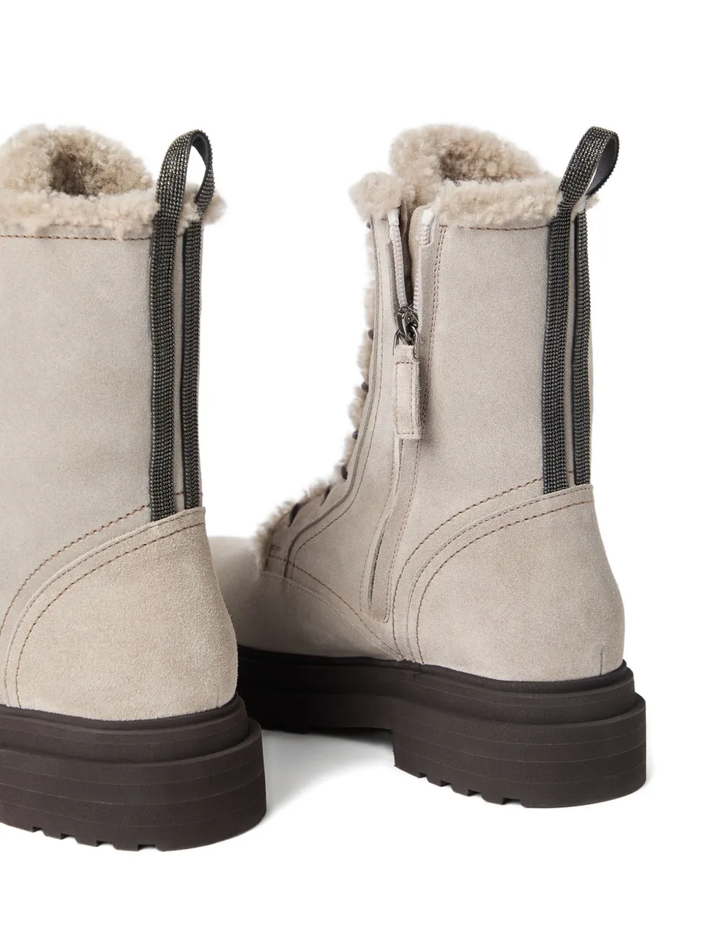 Brunello Cucinelli lace-up shearling boots Grey