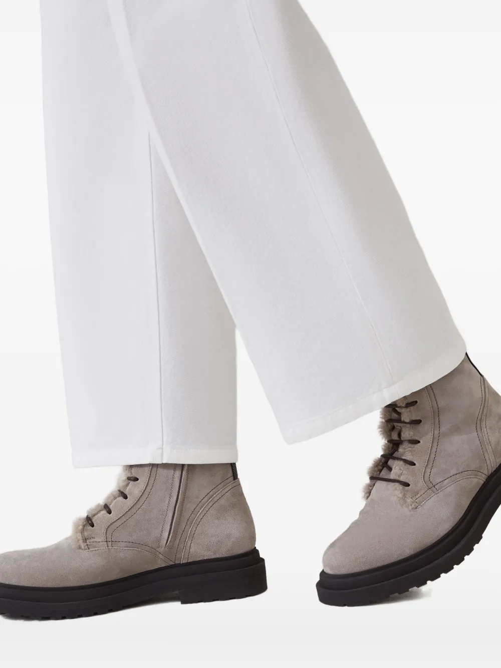 Brunello Cucinelli lace-up shearling boots Grey
